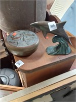 Brass Trinket Box and heavy brass Dolphin  on stan