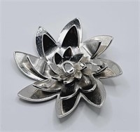 Vintage Heavy Monet 3D Silver Tone Flower Brooch