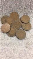 10 Indian Head Cents- Various Dates