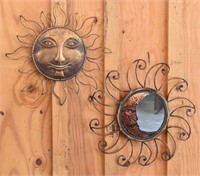 Metal Wall Art Sun Face Moon Face w/ Mirror