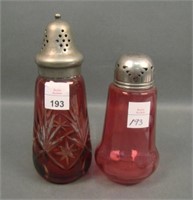 Two Bohemian Cranberry Victorian Sugar Shakers