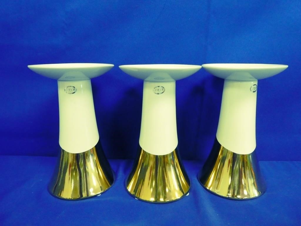 (3) Abbott Porcelain Candle Holders 8" H