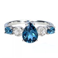 Natural London Blue Topaz White Topaz Ring