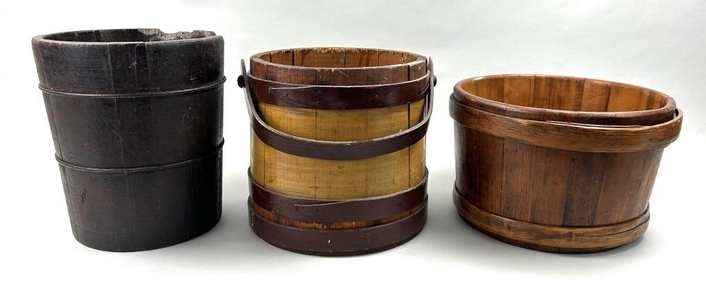 3 Primitive Firkin Measure Pails.