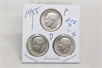 1955 PDS Silver Dimes