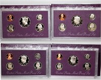 4 US Mint Coin Proof Sets - 1980-90's