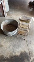 Vintage step stool and metal tub