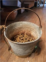 Vintage Metal Bucket with Chain