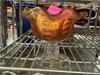 VTG MARIGOLD CARNIVAL GLASS COMPOTE