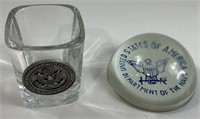 U.S. Navy Paper Weight and Clinton Shot Glass