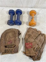 Old baseball mits & weights
