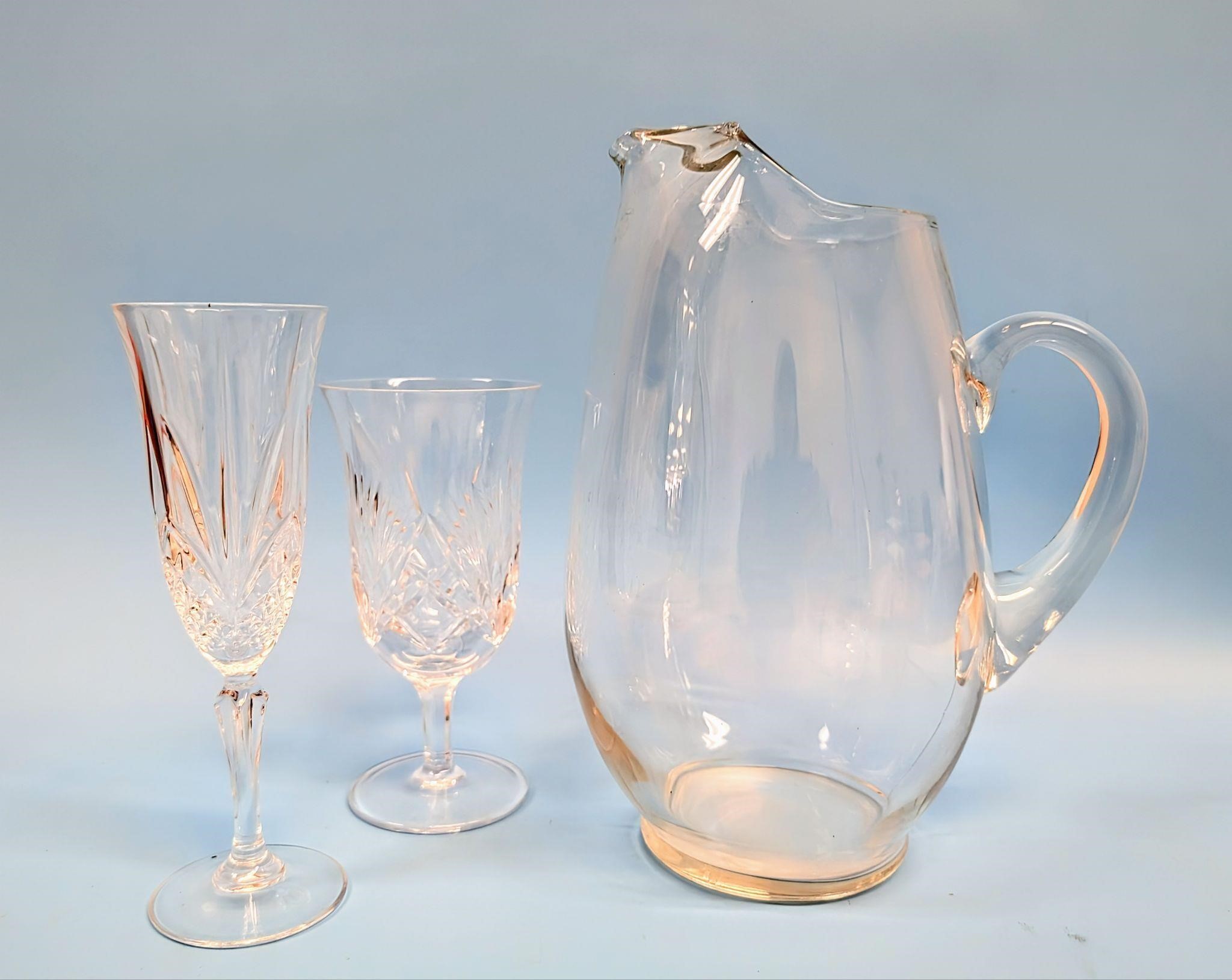 Crystal Wine Glasses & Vintage Glass Pitcher