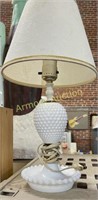 WORKING MILK GLASS HOBNAIL LAMP W/ SHADE