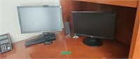 2 LG monitors mouse keyboard speakers and sub
