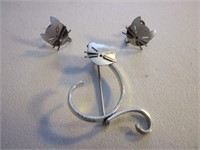 .925 Silver Vintage Cat Earrings & Pin