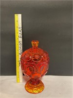 Amberina glass candy dish with lid