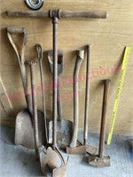 Lot of old farm tools (axe-digger-shovels)