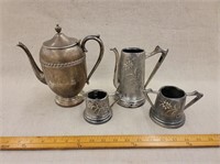 Rogers Etched 3 Piece Set & Silverplate Teapot