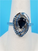 Sterling silver ring with sapphire and colored CZ,