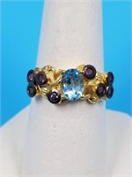 Sterling silver ring with topaz and amethyst, size