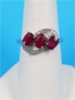 Sterling silver ring with ruby and CZ, size 7