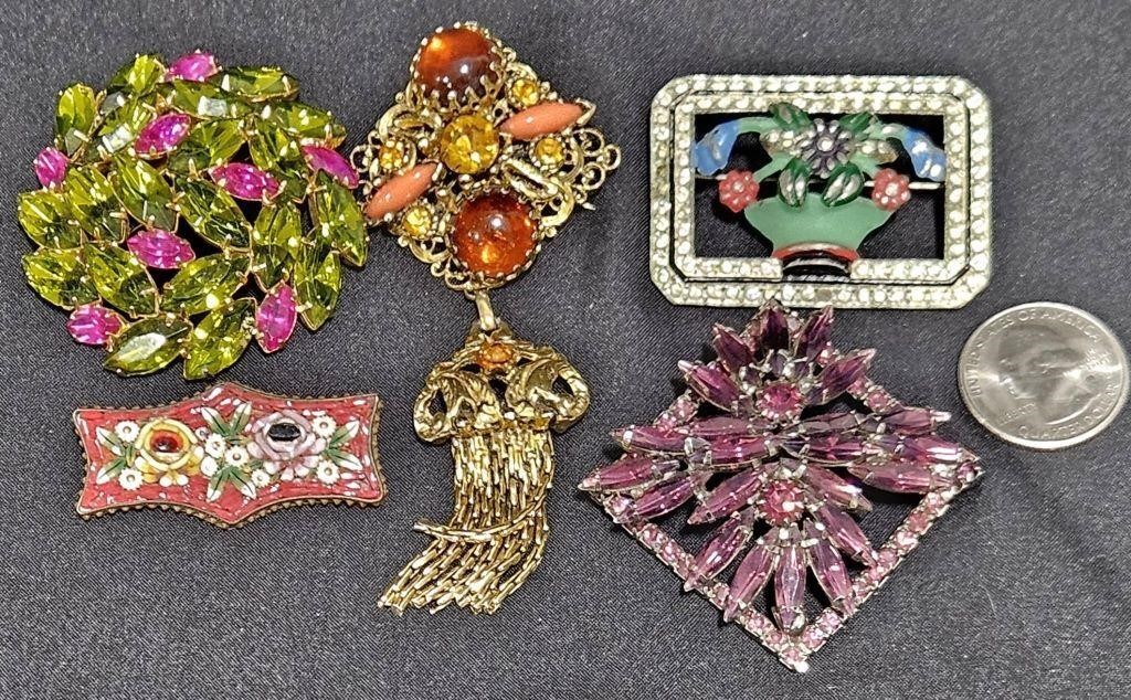 6 Vintage Fashion Pins Brooches