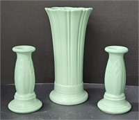 (P) Fiesta Sea Mist Green Vase And Pair Of