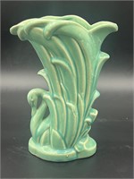 Vtg McCoy 1940’s Pottery Aqua Swan in Reeds Vase