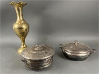 Brass Vase and Silverplate