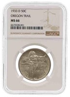 1933-D US OREGON 50C SILVER COIN NGC MS66