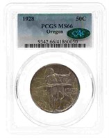 1928 US OREGON 50C SILVER COIN PCGS MS66