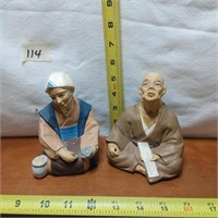 CLAY DOLL JAPANESE SCULPTURE SET OF 2