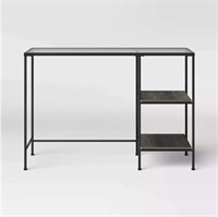 $155 Fulham Glass Top Desk with Wood Shelves Black