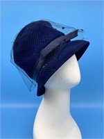 Vintage Blue Felt Hat With Net