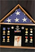 Framed USAF Veteran Flag & Medals Soldiers Display