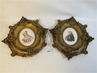 Pr of Framed Victorian Handpainted Porcelain