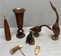 Wood Figures & Enamel Vase Lot Collection