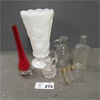 Milk Glass Vase & Assorted Glassware