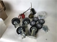 Lot of Casters and Vintage Oil Cans