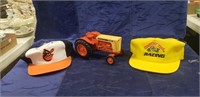 (1) Metal Toy Tractor & (2) Hats