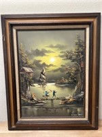 Large Framed  Orig Tsai Shen Oil on Canvas