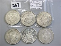 6 Silver Canadian Fifty Cents Coins