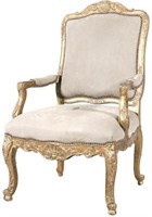 LOUIS XV STYLE ARMCHAIR WITH SUEDE UPHOLSTERY