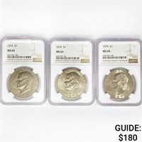 1974 Set [3] Eisenhower Silver Dollars NGC MS65