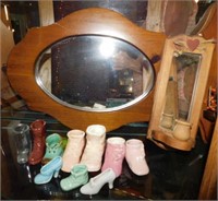 Mid-century baby shoe planters, pair of wooden