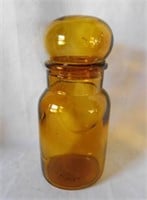 Amber glass canister marked Taiwan, 8" tall -