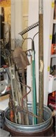 Group of Yard Tools; shovel, rake, level, pruners