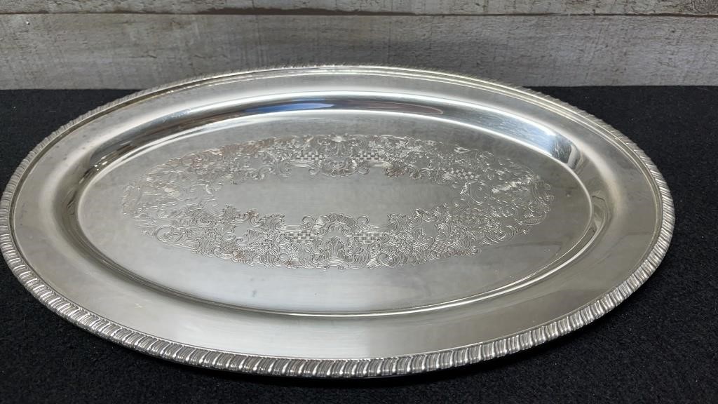 Heavy Ornate Sheffield Reproduction Tray 11.5"