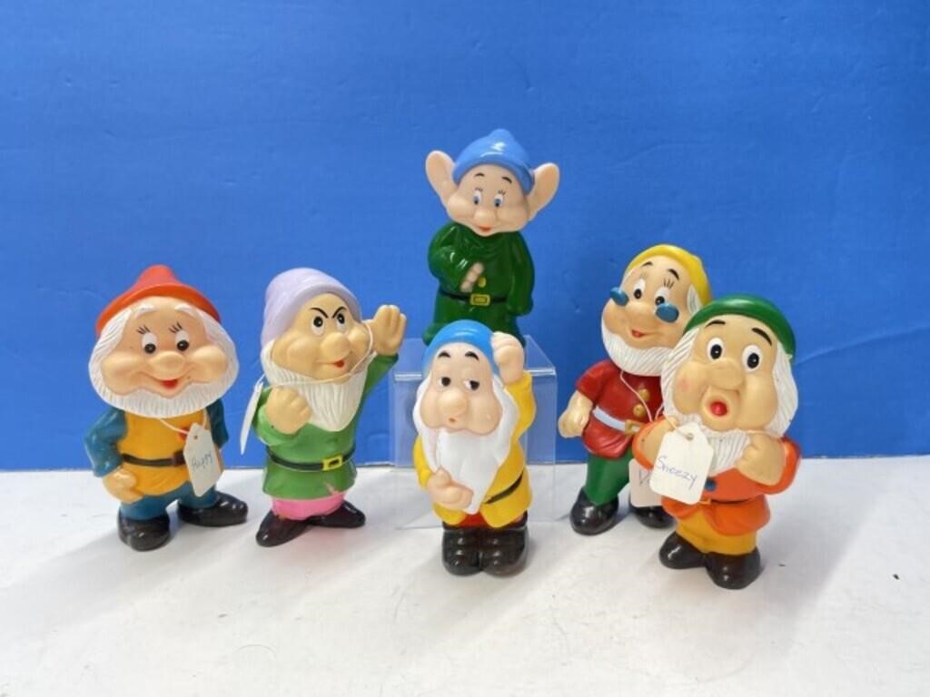 6 Vintage Plastic Dwarfs From Snow White And The