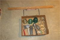 Tray of Collectibles + Yard Sticks